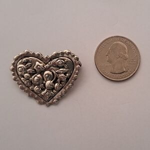 Vintage Sterling Silver 925  Floral Heart Brooch